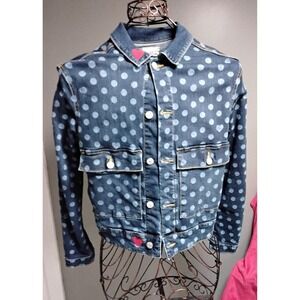 LuLaRoe Denim Jacket Polka Dot Hearts Embroidered Size S